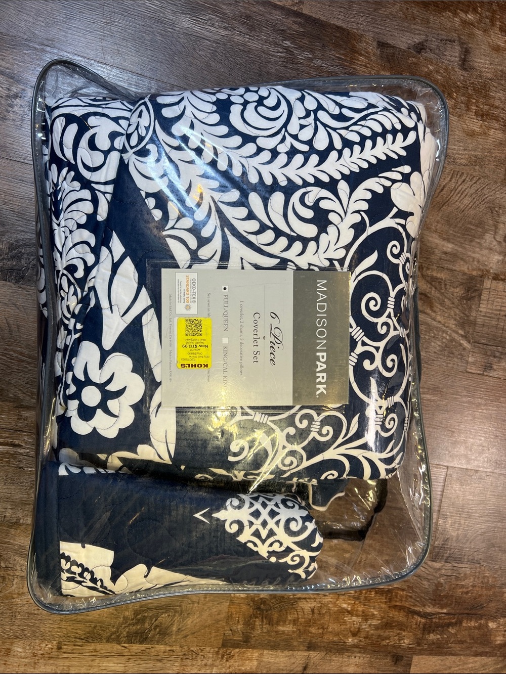 Madison Park Navy and White Scroll Floral coverlet Set